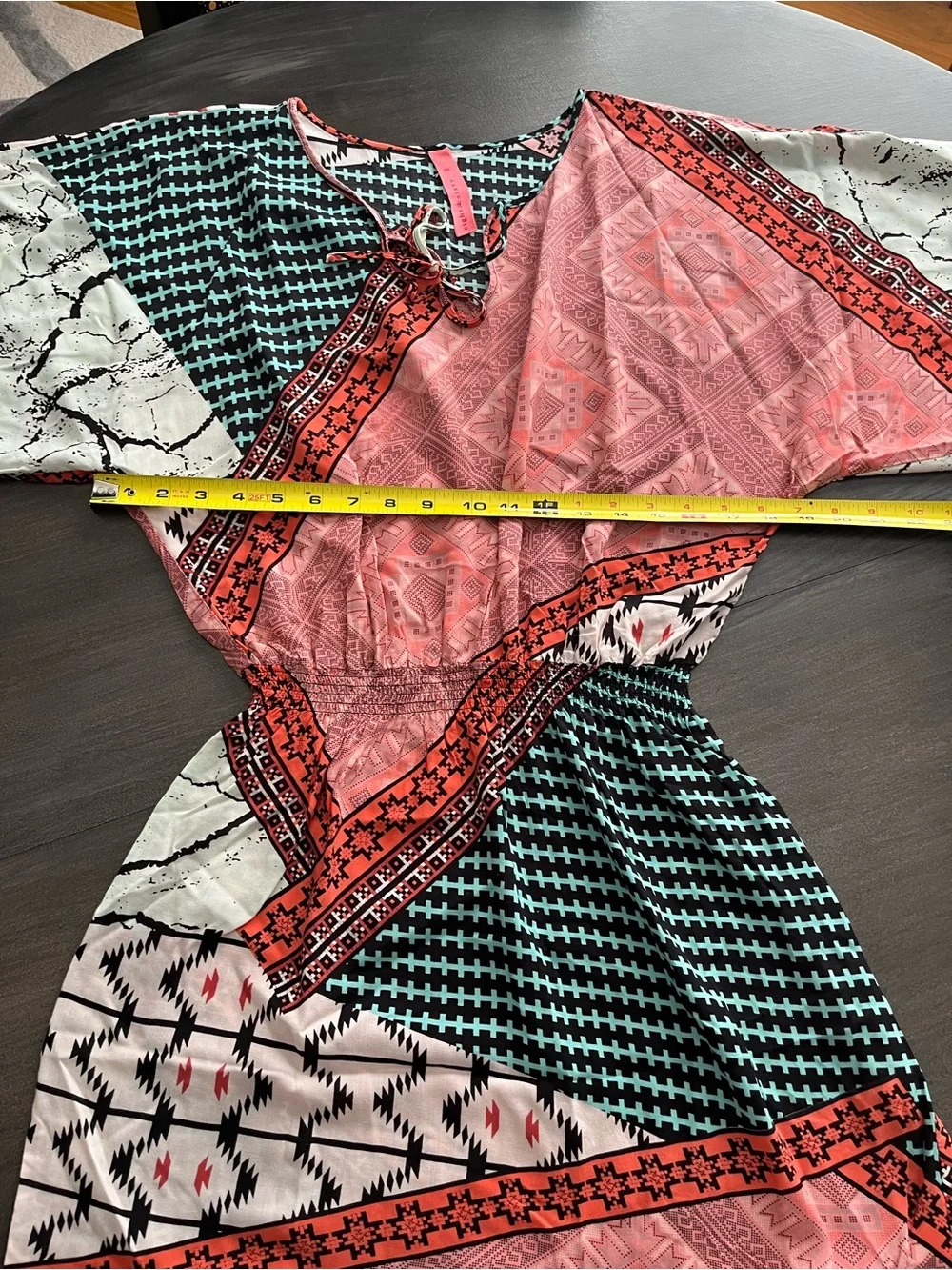 Eight Sixty Multi-Print Midi Dress in Coral, Teal, Cream - Picture 14 of 14